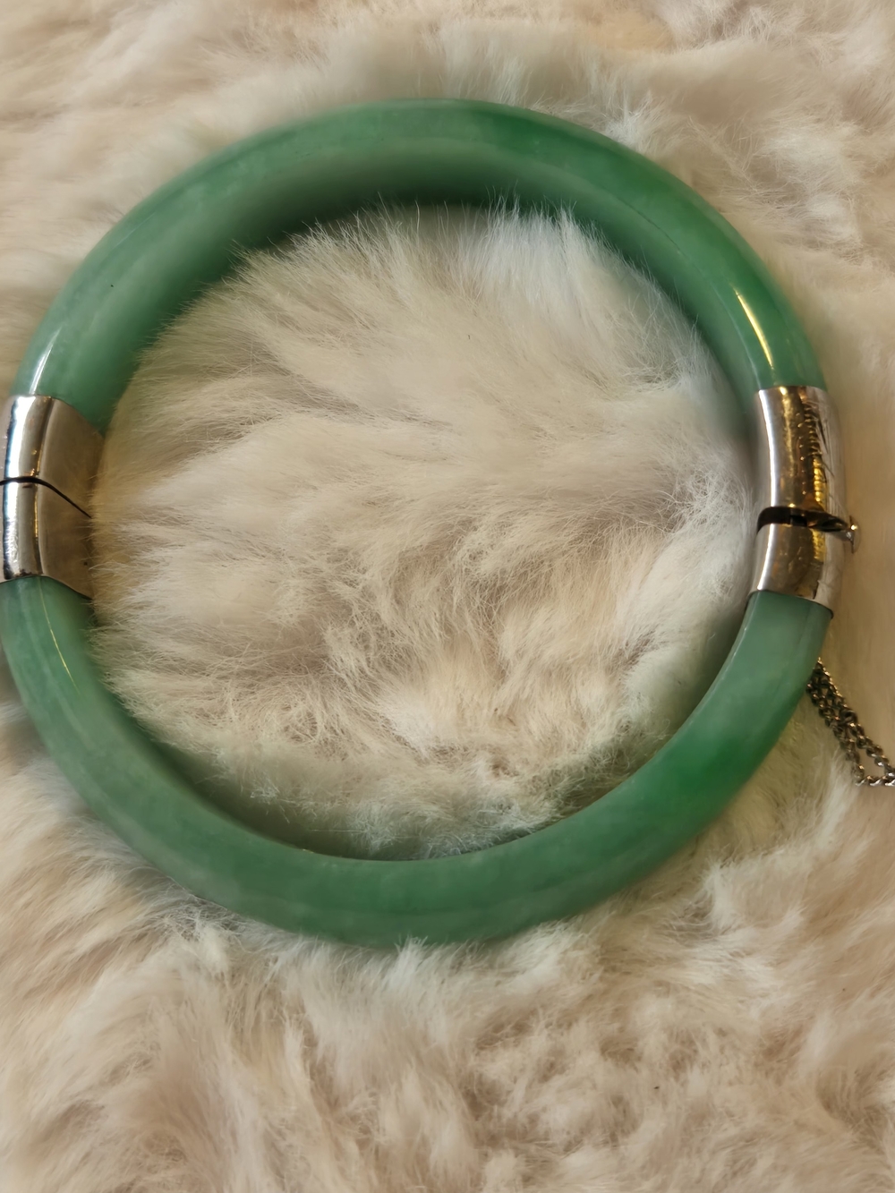Green Hinged Resin Bangle Bracelet with Silver Accents